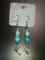 Women’s handmade turquoise blue and silver Dolphin 925 French hook earrings