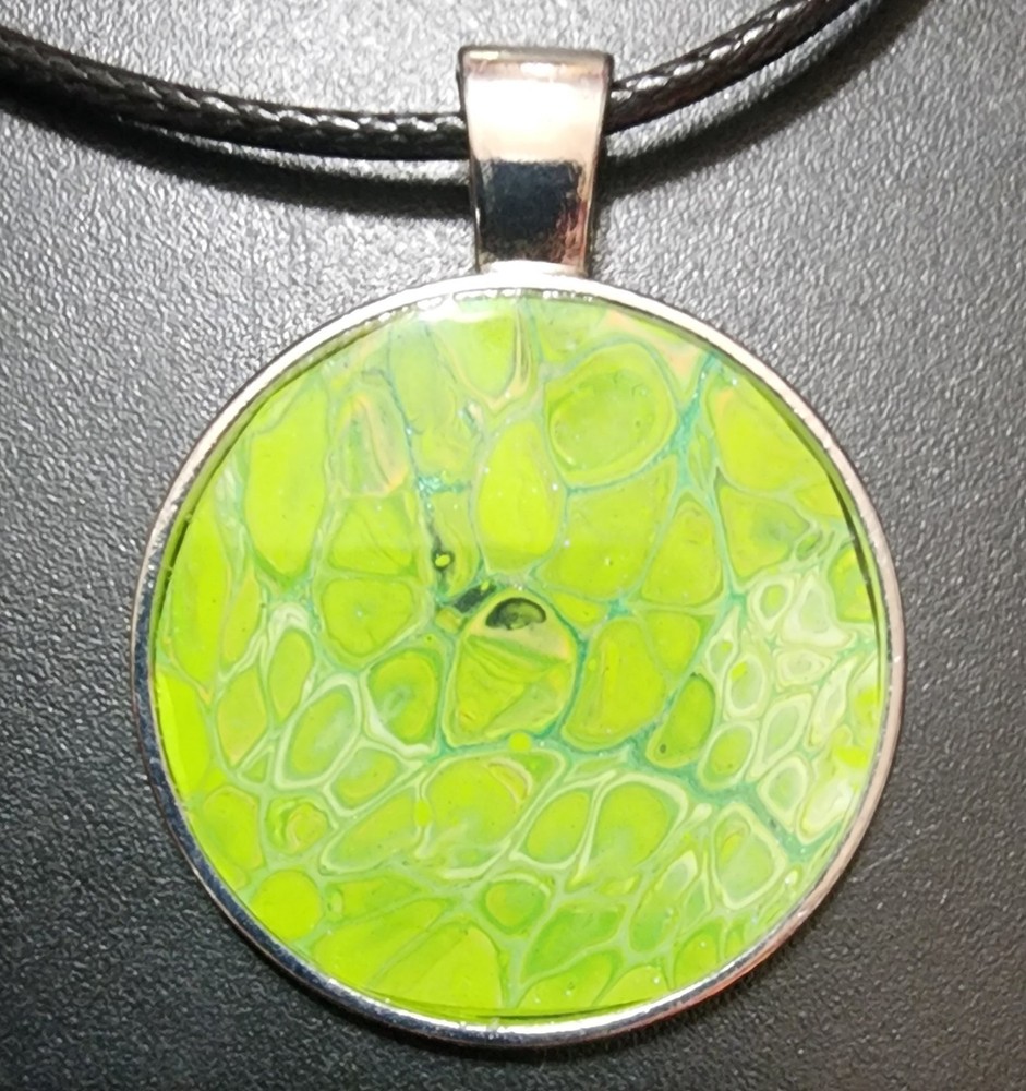 Handcrafted Acrylic Paint & Resin Pendant Faux Leather Adjustable Lobster Clasp