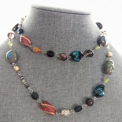 Artisan Bohemian Style Mixed Beaded Glass Ceramic Boho Hippie Necklace