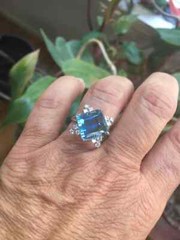 Square Shape Clear 7.30CT Aquamarine With Rose Cut Cubic Zirconia Handmade Ring