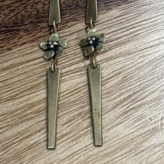 Art Nouveau Dogwood Flowers Long Dangling Brass Earrings With Hooks From Estate