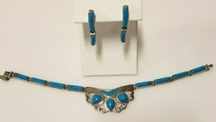 Daniela Taxco 950 Silver Turquoise Bracelet And Earring Set