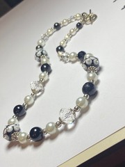 Artisan Ooak Art Deco Lampwork Glass Jewelry Black & White Necklace #8 Classic
