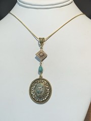 *NEW LISTING*EGYPTIAN REVIVAL CZECH NEIGER GLASS PHARAOH NECKLACE TURQ/GOLD-NEW
