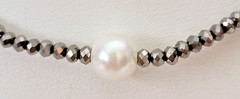 Dainty Hematite Glass Beads Faux Pearl Choker Necklace 13″ to 15″ L