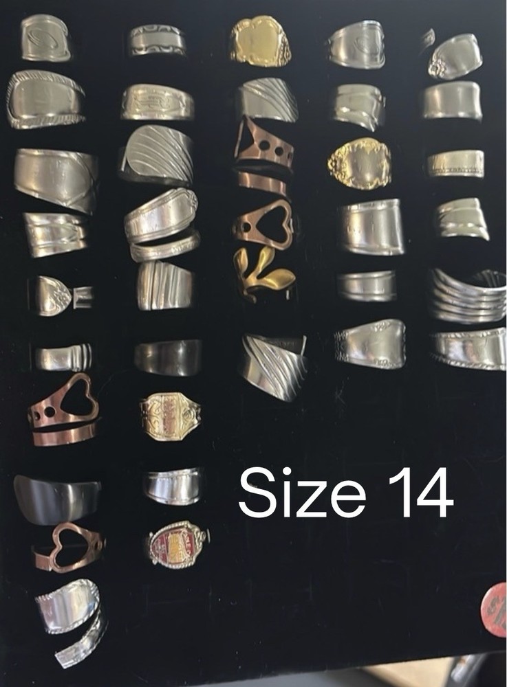 Handcrafted Silver Spoon Ring Size 14 Heart Nature Wrap Adjustable Unisex Adults