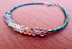 Handmade Natural Sapphire and Blue Diamond Bracelet Solid 14K White Gold