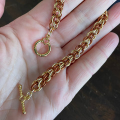 Brown and Gold Tone Persian Weave Chainmaille Bracelet, 8 inches