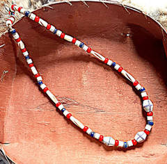 Native American Style Handmade Necklace, Bone Chevron French Cross & Whitehearts