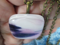 Handmade Fused Glass Pendant w/ 24″ Antiqued Brass Tone Cable Necklace / 2N