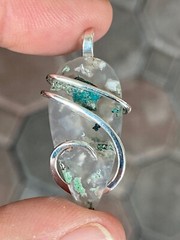 21.93ct Quartz w/ Copper Chrysocolla Cab Forged Sterling Silver Pendant Totl Wt