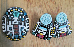 Vintage Artisan Ceramic Brooch Pin & Clip On Earrings Pueblo Zuni Kachina Native