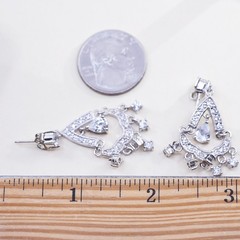 925 Sterling Silver CZ Chandelier Earrings, Teardrop Dangles, Art Deco Bridal