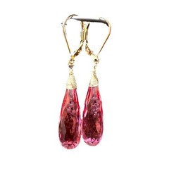 Lab Made Pink Tourmaline Wire Wrapped Earrings 14K Gold Filled , 8th Anniversary