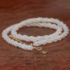 Natural White Ethiopian opal twisted Necklace, Handmade jewelry, AAA opal