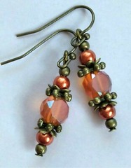 RUST Frosted CRYSTAL orange GLASS PEARL earring BRONZE French hook XX