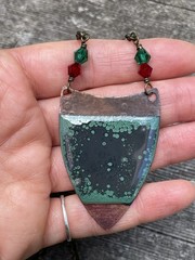 Glass Enameled Copper Reindeer Christmas necklace with Swarovski beads HANDMADE