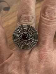 Red Garnet Ornate Statement Cocktail 925 Sterling Silver Ring Size 8.25