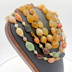Chunky Beggars Bead Tumbled Agate Carnelian Gemstone Multi Strand Necklaces Boho
