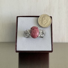 Norwegian Pink Thulite Solitaire Ring 925 Sterling Silver 6.5 Carats Size 10