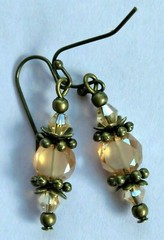 amber yellow Frosted CRYSTAL bicone CHINESE crystal earring BRONZE French hook