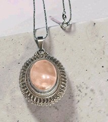 Natural Rose Quartz Pendant Necklace • 925 Sterling Silver • Handmade Artisan…
