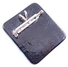 Large DICHROIC Glass PENDANT + Pin 45mm Orange Blue Gold Rainbow Striped Square