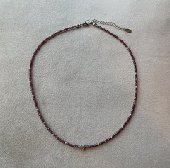 FACETED MICRO RED GARNET Stainless HEART Pendant Dainty Choker Necklace 16.25”
