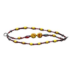 Handmade Lampwork Glass Bead Wrap Bracelet Yellow Red Silver