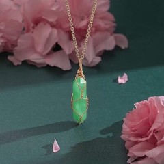 Healing Crystal Necklace Wire Wrapped Natural Point Pendant Necklace Hexagonal