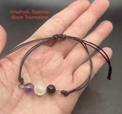 Amethyst, Selenite, & Black Tourmaline Bracelet – Protection & Overall Health