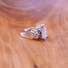 Size 7, Two Tone Sterling 925 silver shiny ring 14K gold beads rectangular cz