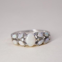 Size 8.25, Sterling silver handmade ring with fire opal, 925 band