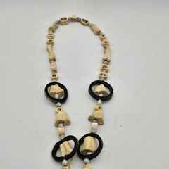 Vintage Deer Bone, Horn & Seed Necklace Rustic Skeleton Pendant
