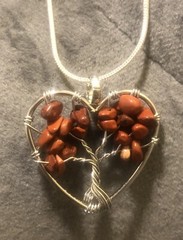 Red Jasper Gemstone Wire Wrapped Heart Pendant On Silver Snake Chain Necklace