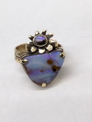 Australian Solid Boulder Opal Recycled Artisan Made 9ct Gold Ring Sz8 .A30b