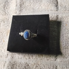Denium Lapis Ring. Set In Tarnish-Resistant Rhodium Plated Mounting. Size 6.