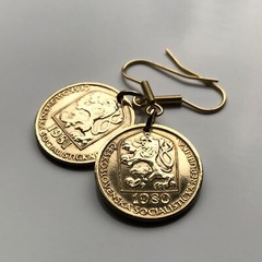 Czechoslovakia 20 Haleru coin earrings socialist Czechia lion Prague Brno 000325