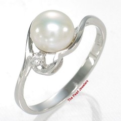 Solid Sterling Silver .925 White Cultured Pearl & Cubic Zirconia Accent Ring