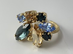 Monnaluna Dew Drop Floral Marquis GP Blue Swarovski Crystal Adjustable Ring