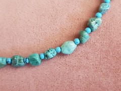 GENUINE STONE NECKLACE, 18 INCHES LONG, HAND-MADE, 10mm NATURAL TURQUIOSE