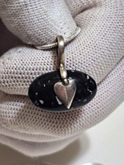925 Sterling Silver Snowflake Obsidian Heart Pendant Necklace 6.0g