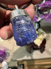 Tanzanite Rough Blue Stone Silver Pendant Necklace with Cord Chain for Adults