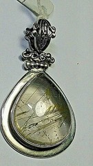 ATTRACTIVE STERLING SILVER PENDANT WITH UNTREATED NATURAL RUTILATED QUARTZ!