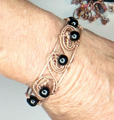 Bracelet black onyx stone bangle copper wire wrapped item #8046