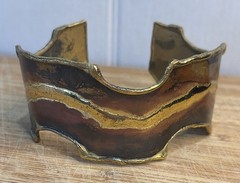 VTG Unusual Mixed Metal Brutalist Modernist Handmade Cuff Bracelet Earth Tones