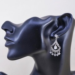 925 Sterling Silver Cluster CZ Chandelier Earrings, Teardrop Wedding Dangles