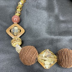 Brown and Gold Beaded Statement Necklace 18″ Various Types Of Beads/ 2 Glow