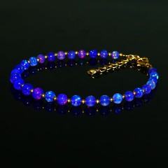 Natural Ethiopian Welo Fire Blue Opal Balls Round Beaded Gemstone Bracelet 7 In