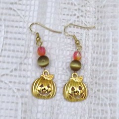 Handmade Gold Tone Pumpkin Earrings Dangle Drop Women Halloween Casual Work